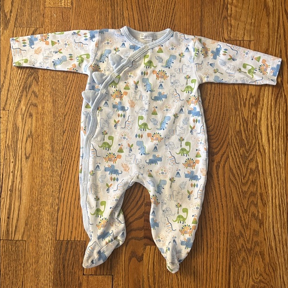 Kissy Kissy Blue and Green Dinosaur Footed Pajamas - Picture 1 of 5